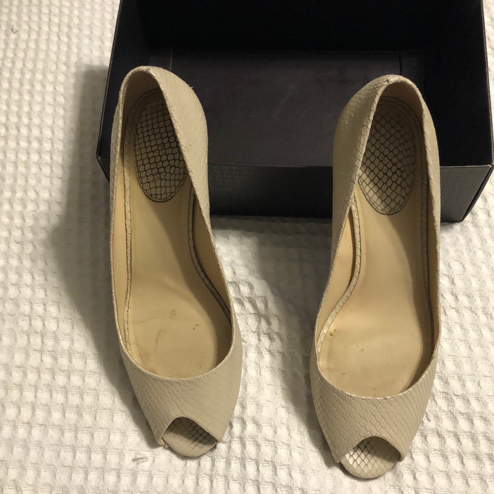 Cole Han 2” Open Toe Snake skin pump